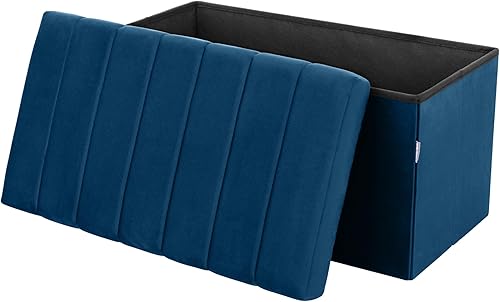 Miniatura 97 de Seville Classics Reposapiés otomano de tela acolchada, asiento acolchado para dormitorio, dormitorio, loft, sala de estar, entrada, pasillo, Azul