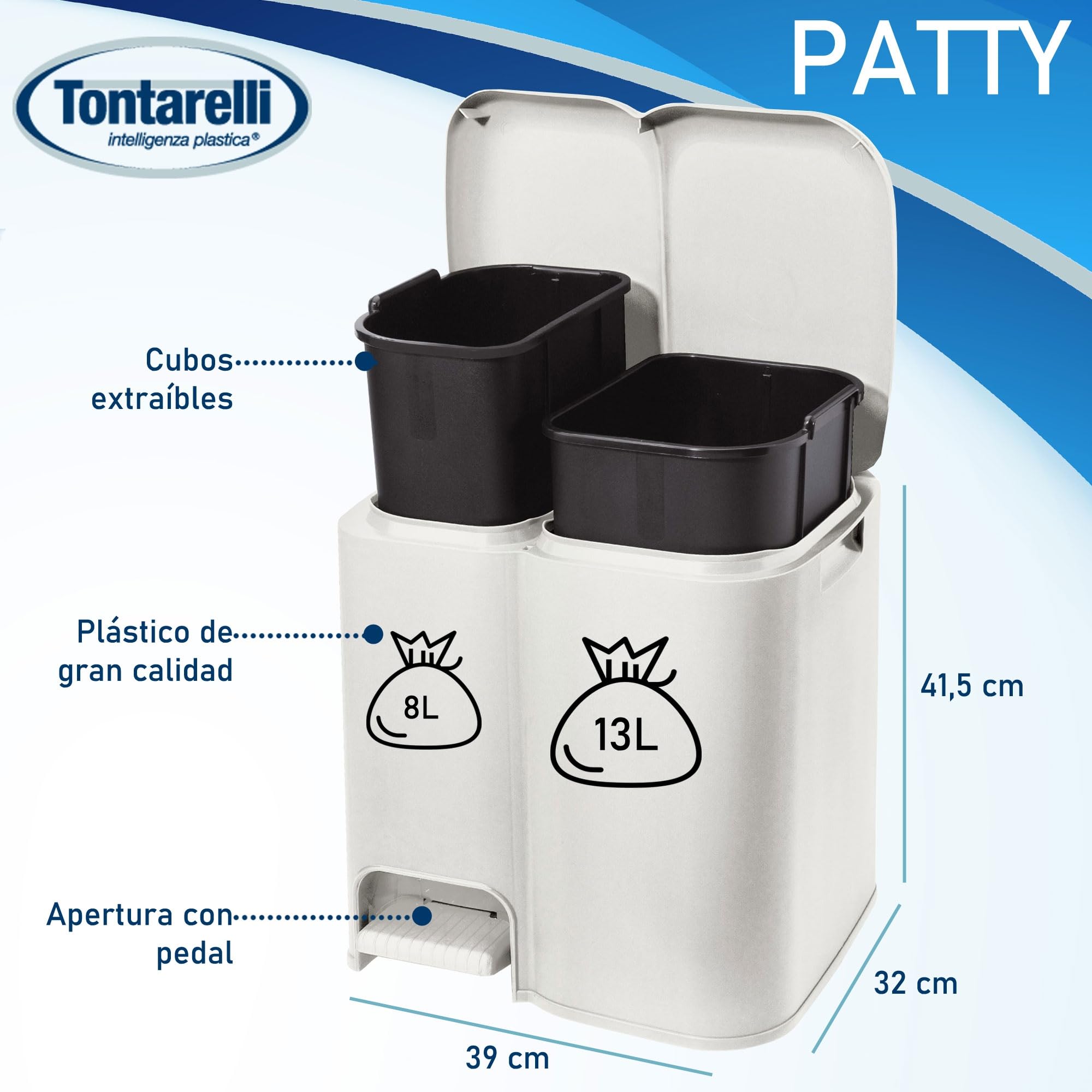 Tontarelli Cubo de basura diferenciado Patty Bianca 13 + 8 litros