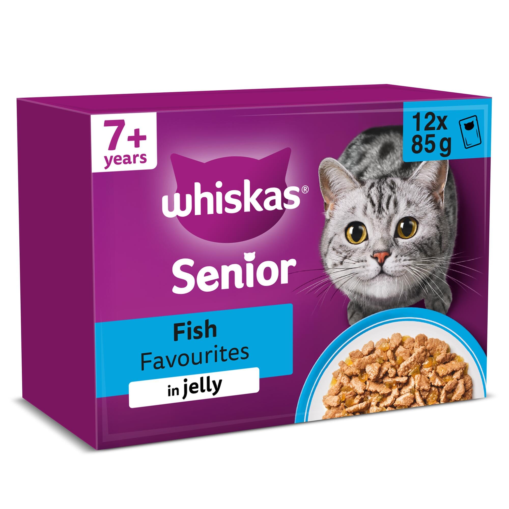Senior 7+ Wet Cat Food in Jelly 12x85g Fish Favourites (Pack of 4)