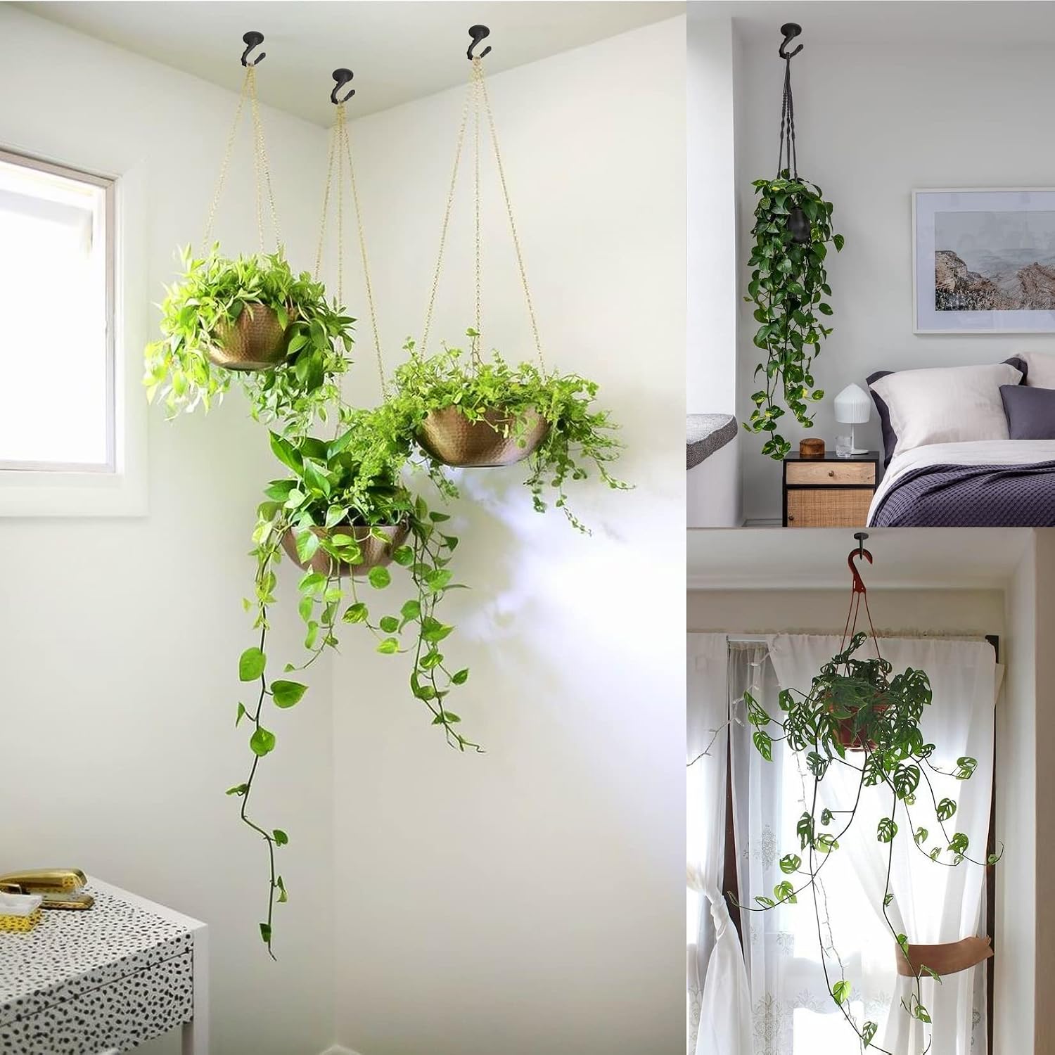 通用 Swag Hooks for Ceiling Hanging, 4 Set Ceiling Hooks for Hanging Plants, Metal Material, Screws with Beautiful Totems (Black)