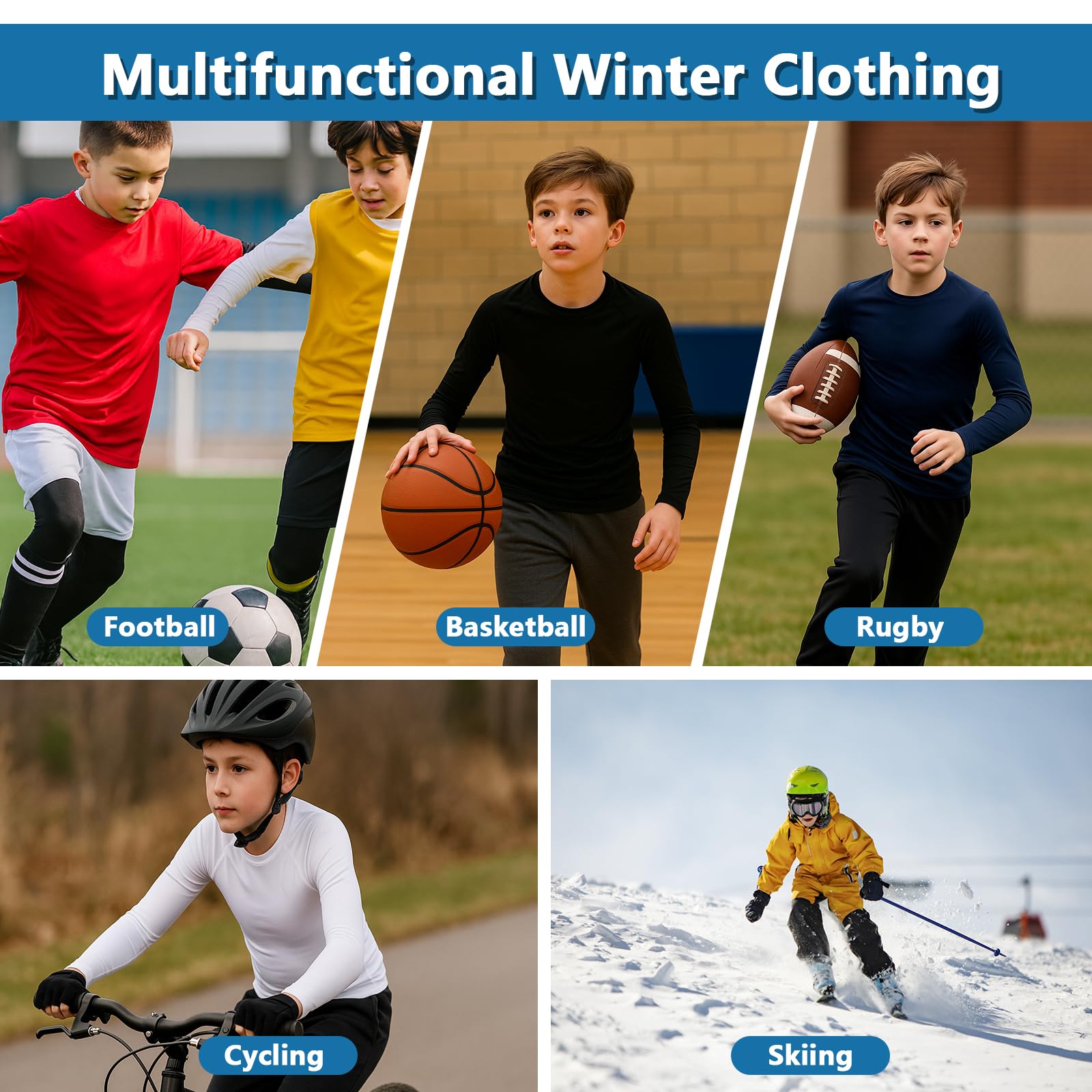 HYCOPROT Maglia Termica per Bambini Maglia Intima Termica a Maniche Lunghe Maglia Intima in Pile per Ragazzi Intimo Funzionale Traspirante Maglia Intimo da Sci per Inverno Escursionismo Ciclismo