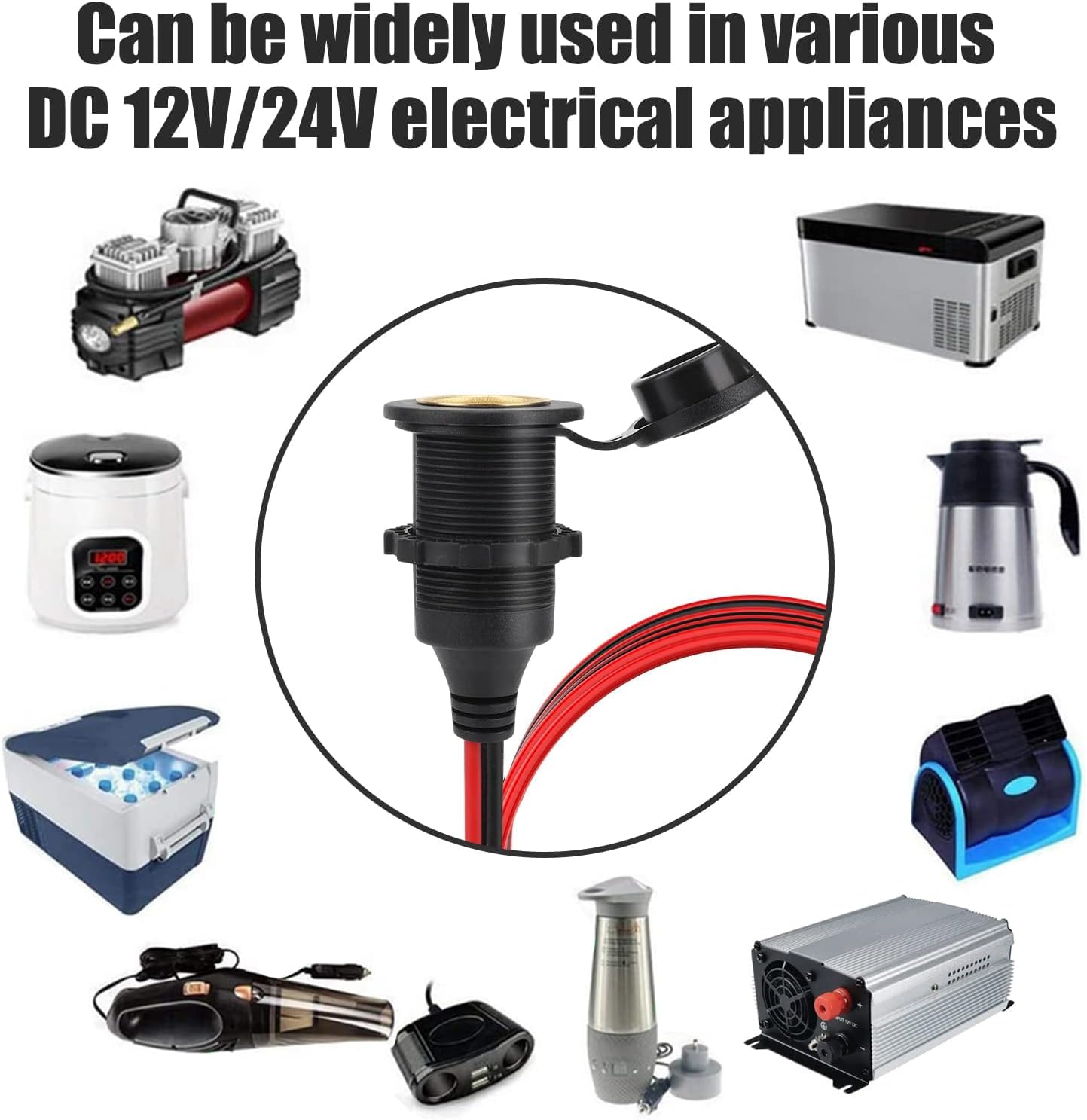 Dongge 12 V/24 V DC Presa accendisigari fissa, impermeabile Marine Grade presa accendisigari presa accendisigari, cavo di prolunga da 1,2 m 14 AWG 20 A, auto, moto, barca