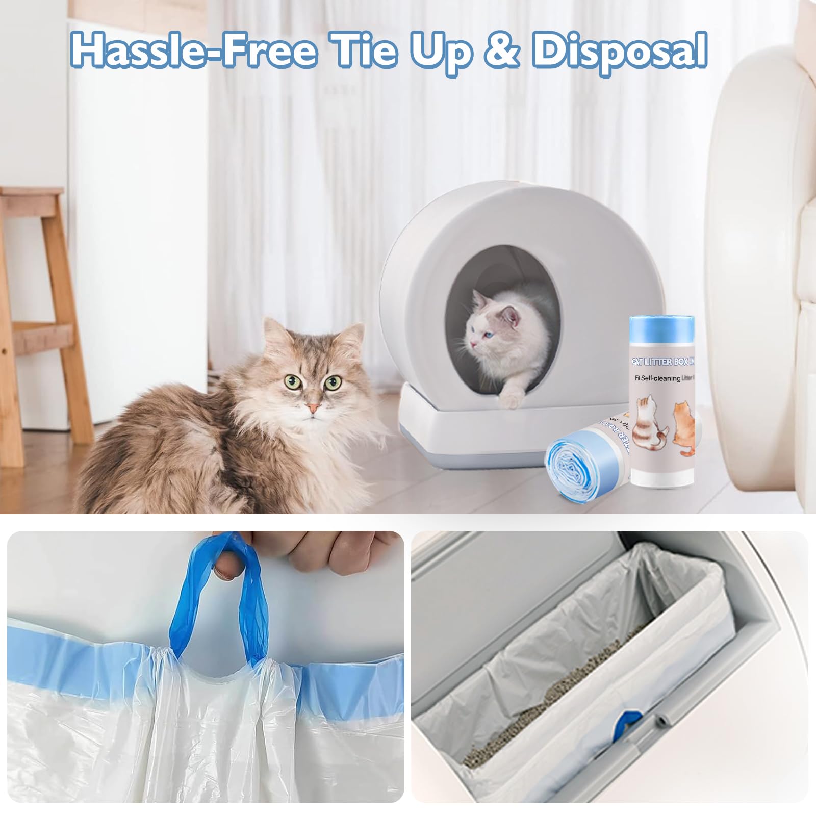 60 forros de caja de arena para gatos autolimpiables compatibles con MW-SC01/MW-SC02/MW-LR01, caja de arena automática para gatos, con cordón, bolsas de basura de repuesto resistentes de 18 x