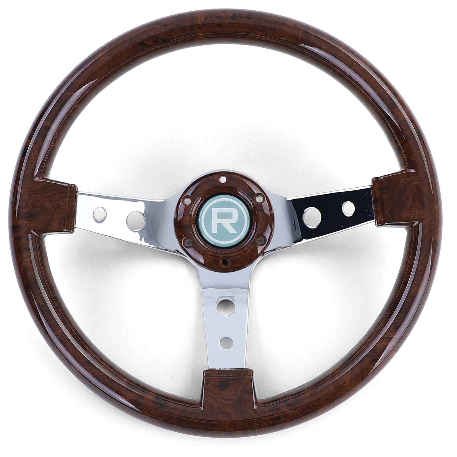 Sportlenkrad 350mm Wurzelholz Look Chrom Oldtimer Youngtimer Retro Klassiker