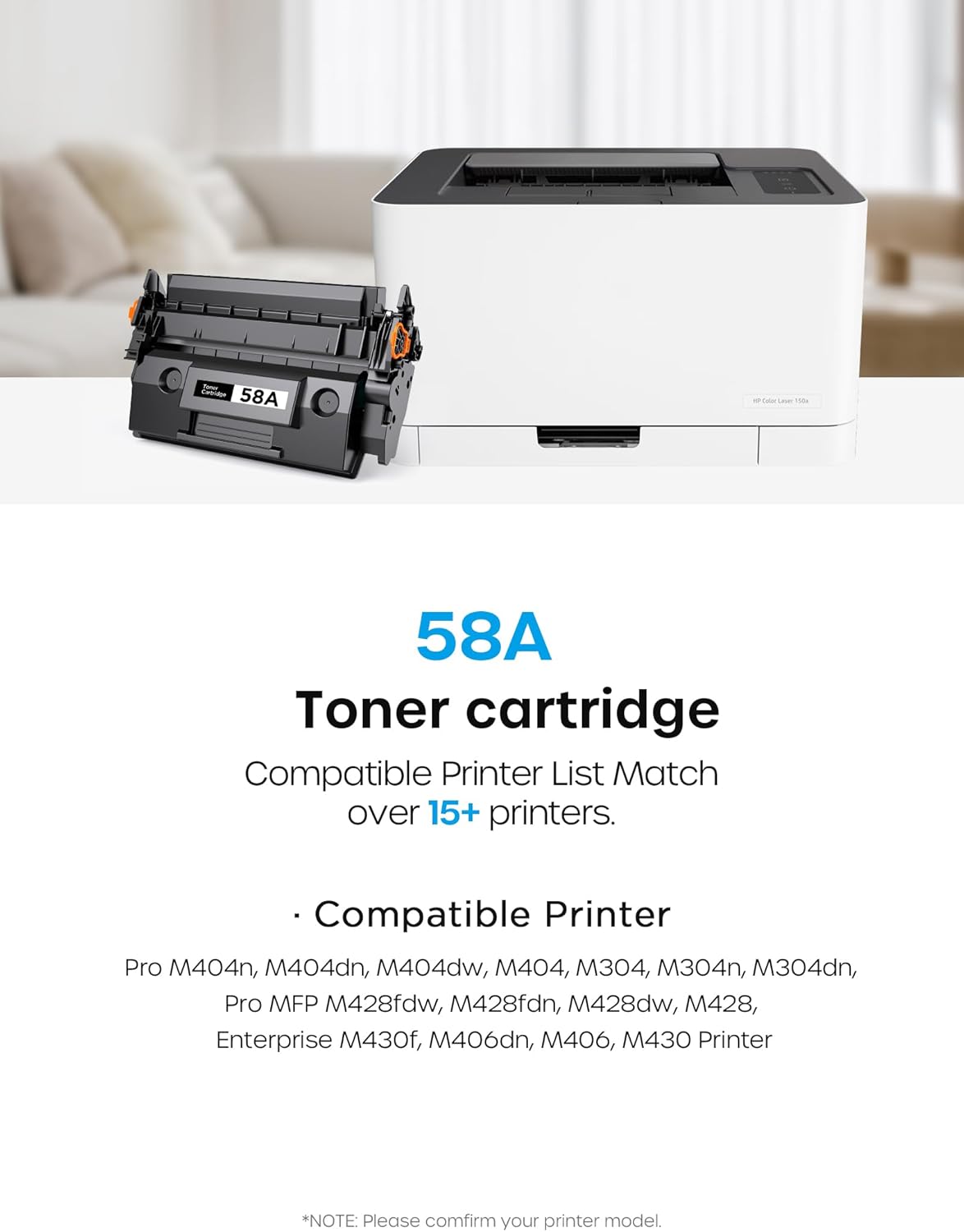 58A CF258A Toner Cartridge Black Compatible for HP 58A CF258A 58X CF258X Toner Cartridges Work with HP LaserJet MFP M428fdw M428fdn M428dw M404 M428 Pro M404n M404dn M404dw Printer (2 Pack, With Chip)