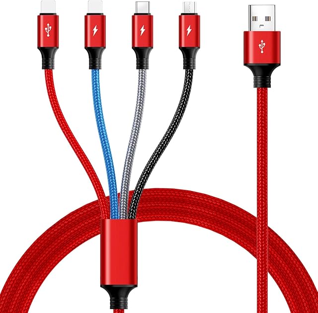 Long Multi Charging Cable 4A 3M 4 in 1 Charger Cable Multiple Fast USB Cable Braided with iP/Micro USB/Type C Ports for Phone 14 13 12 11 Xs Xr X 8 7 6 5,Android Galaxy,Huawei,HTC,LG,Sony,PS 4 5