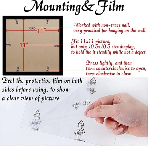 Miniatura 5 de Juego de 4 portarretratos de 11 x 11 pulgadas, marco negro de 11 x 11 pulgadas, marcos de fotos de 11 x 11 pulgadas, marco de fotos de lienzo para