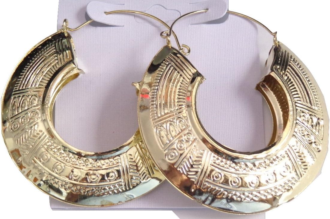 2.25 Inch Hoop Earrings Gold Tone Bohemian Egyptian Hoop Earrings