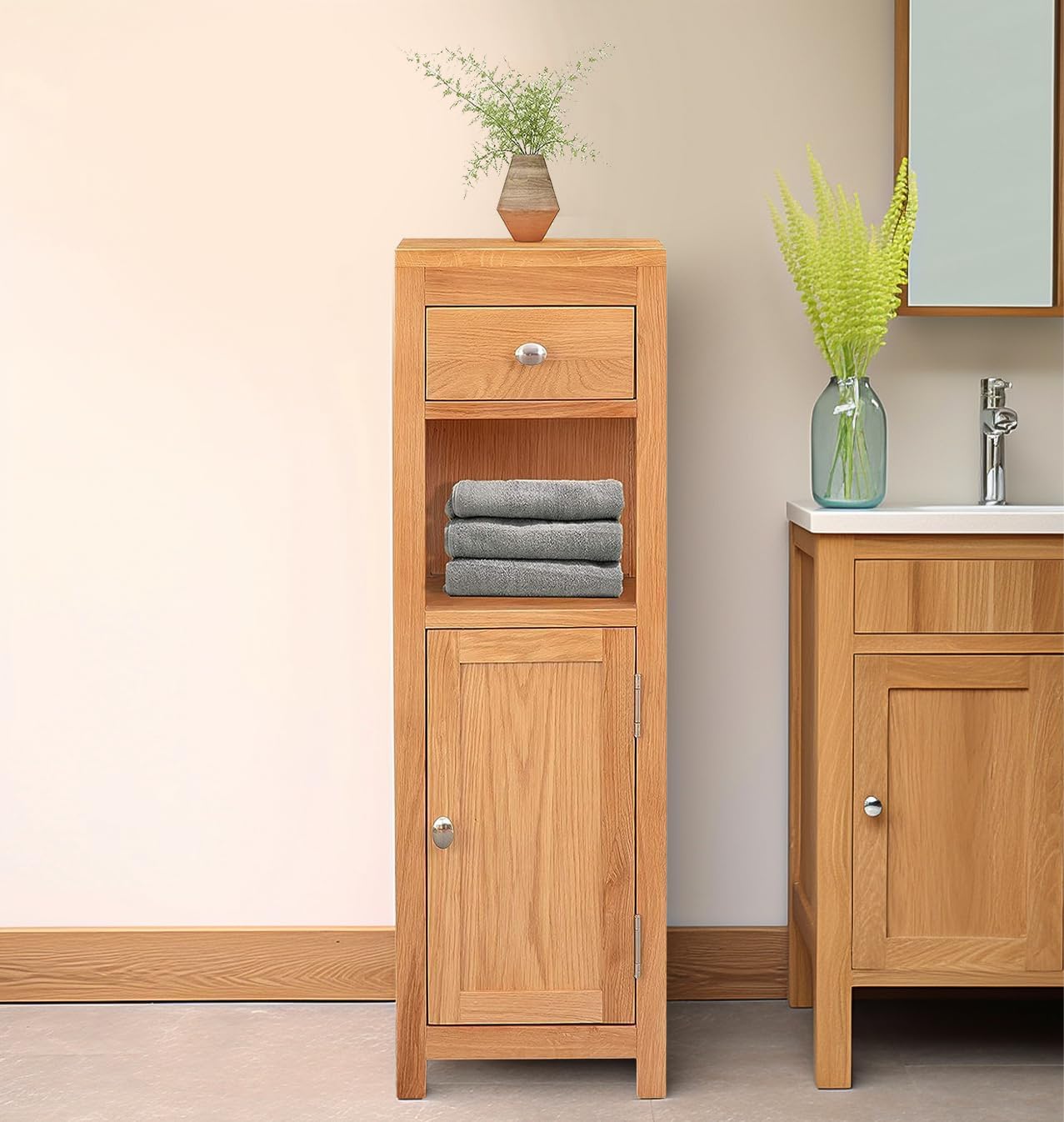 vidaXL Solid Oak Wood Corner Cabinet Brown Bathroom Shelf Cupboard ...