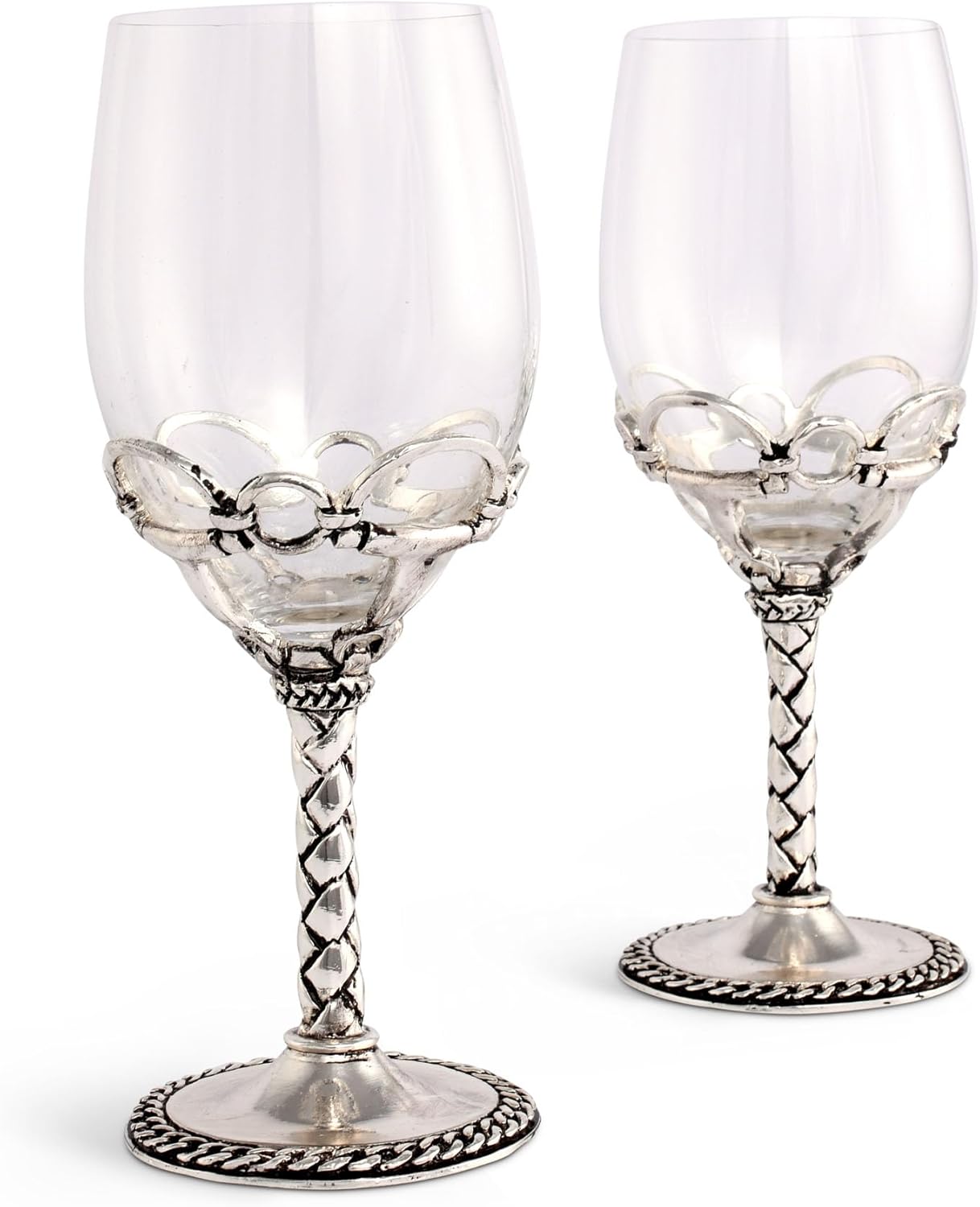 Arthur Court Horse-Themed Wine Glasses, Handmade Metal Base & Stem, Elegant Goblets, 14 Oz, 8.5" Tall (Pair)