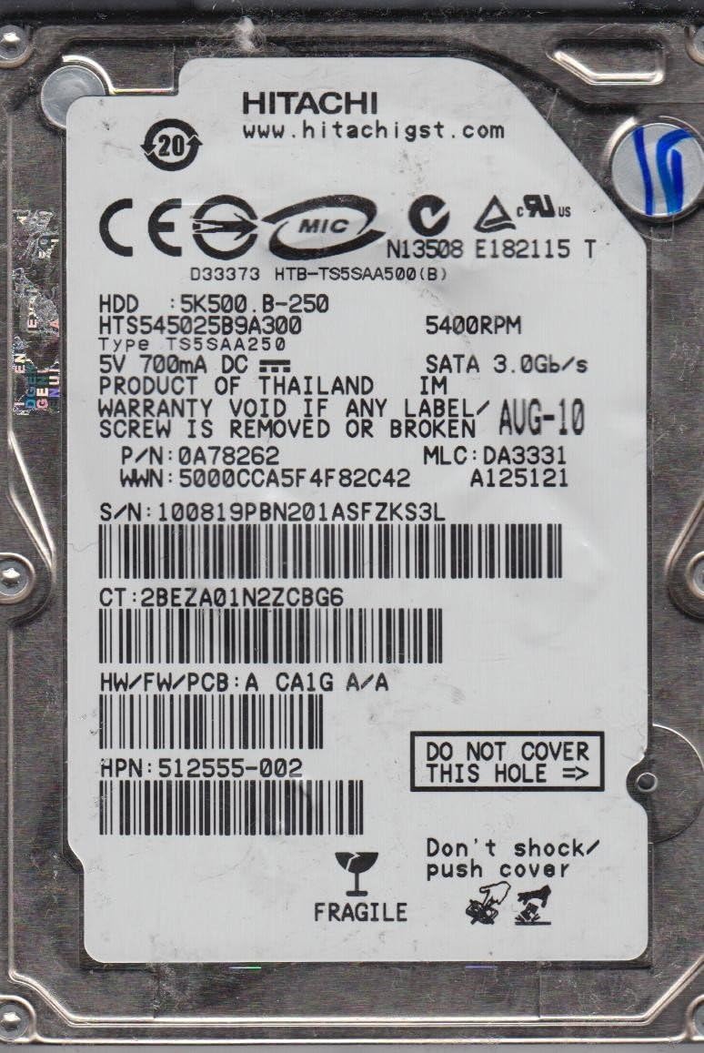 Amazon.com: HTS545025B9A300 Hitachi TravelStar 250GB 5.4K RPM 8MB ...