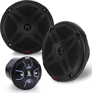 6.5'' Dual Marine Speakers Kit - Waterproof-Rated w/Amplified Bluetooth Remote Control Receiver for Powersport Vehicles, IP65 Marine Grade Rating, 600 Watt Max Power - Pyle PLMRKT8