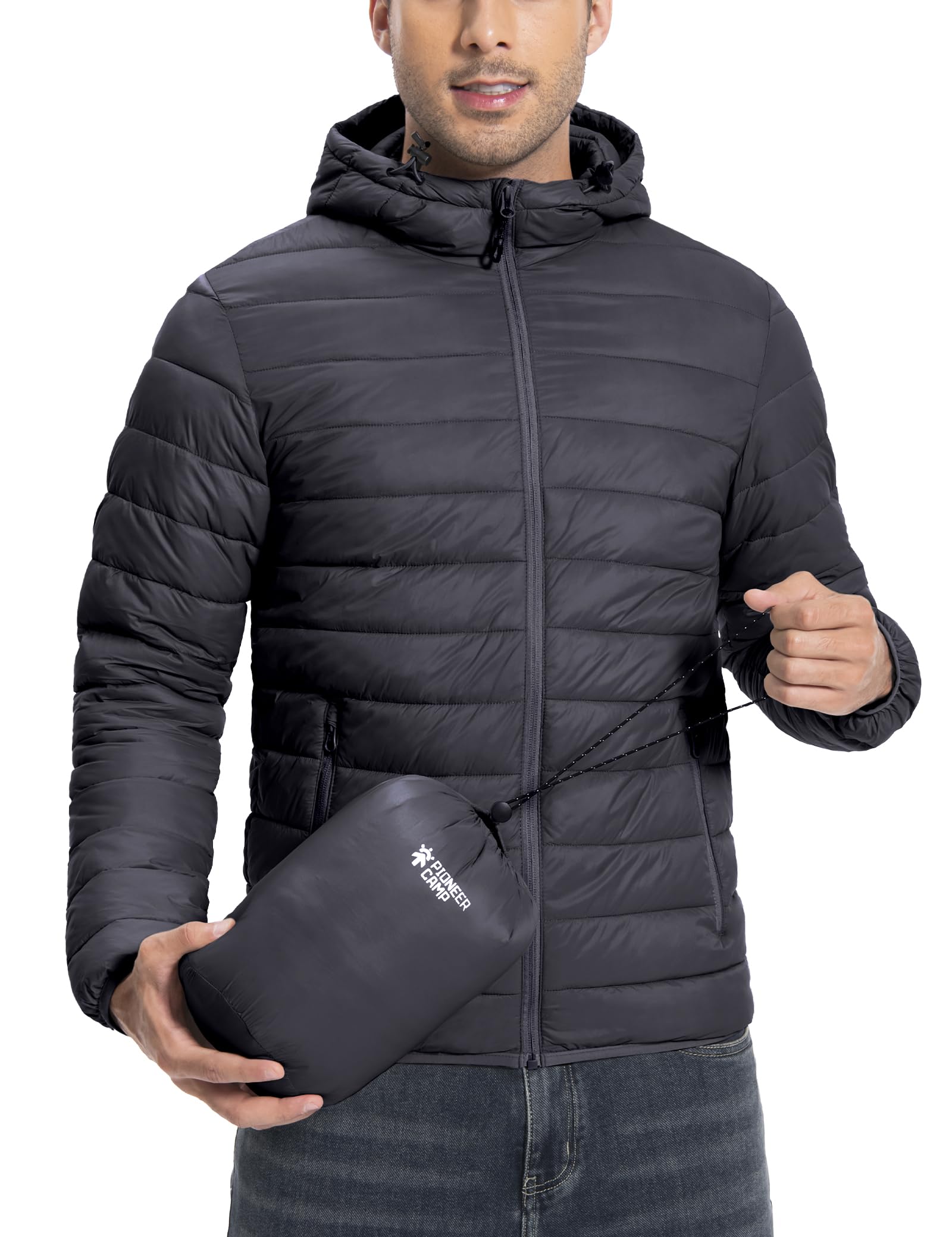 Giacca trapuntata da uomo, leggera, invernale, mezza stagione, con cappuccio e 6 tasche