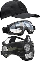 Vista 22 de Máscara de Airsoft con Gafas, Máscara de Malla Plegable de Media Cara con Protección para los Oídos para Paintball, Tiro, Cosplay, Juego CS