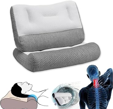 Super Ergonomic Pillow - Protect Your Neck and Spine, Neck Pillow,Ergonomic Neck Pillow for Side Sleeping,Memory Foam NeckPillow,Machine Washable Gray*2, 29IN