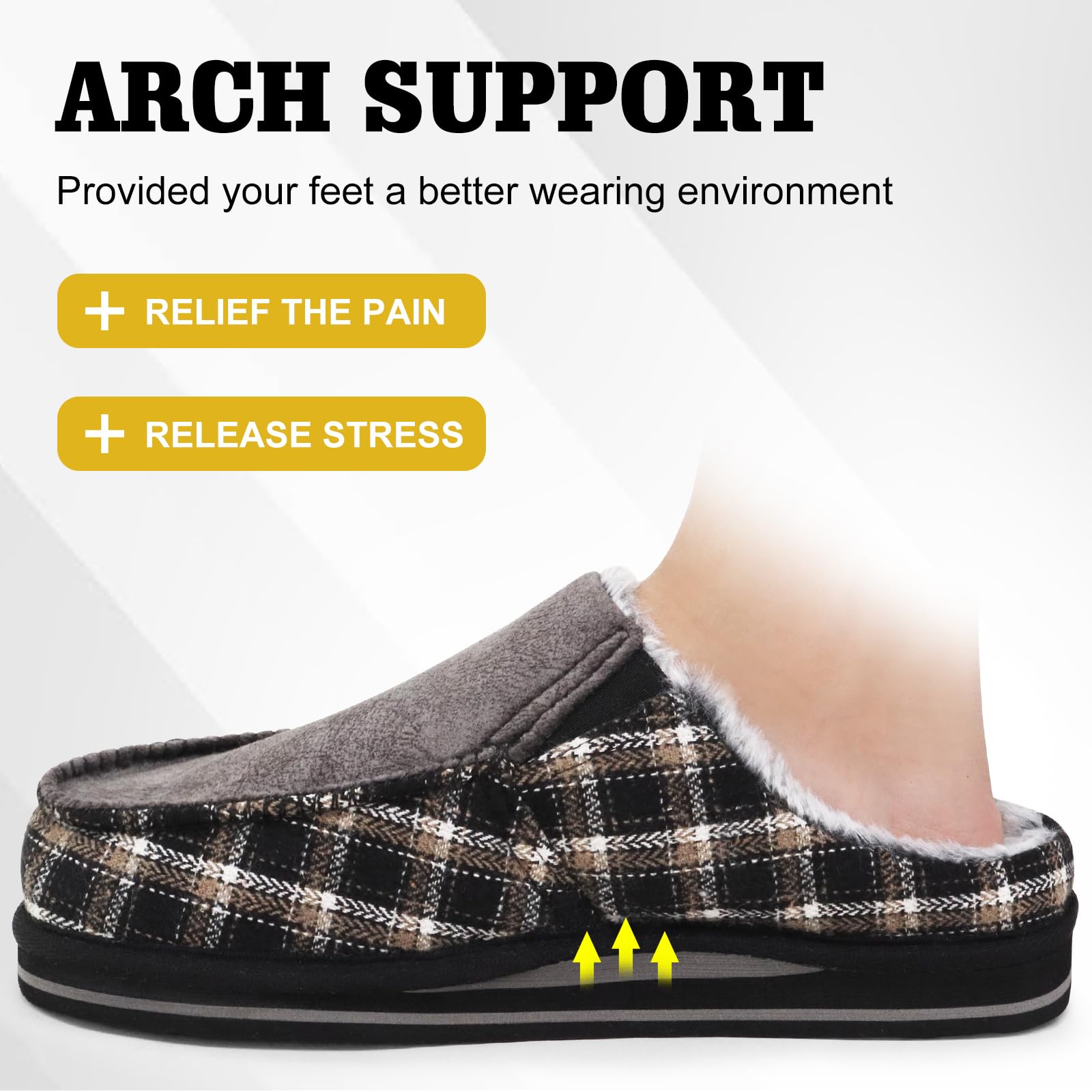 ONCAI Pantofole da Uomo in Comfort Pelo Cotone Strisce Ciabatte da Casa in Lana con Memory Foam Supporto Arco Suola in Gomma Taglia 40-50