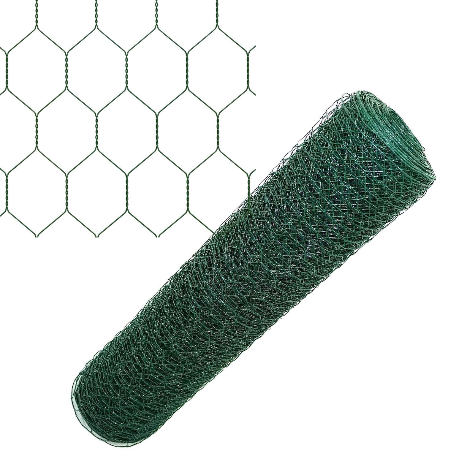 60cm x 5m Chicken Wire Mesh, PVC Coated Galvanized Hexagonal Garden Netting Fencing for Pet Poultry Chicken Fencing, Home Craft, 25mm Hole, Poultry Netting Chicken Wire Roll (PVC Green)