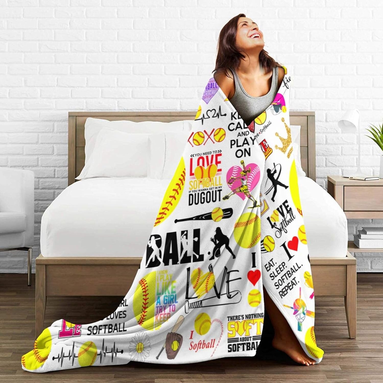 Softball Blanket Soft Cozy Flannel Throw Blankets Bedding Softball Lovers Merch Gifts for Boys Girls Women Adults Gifts 60"X50"