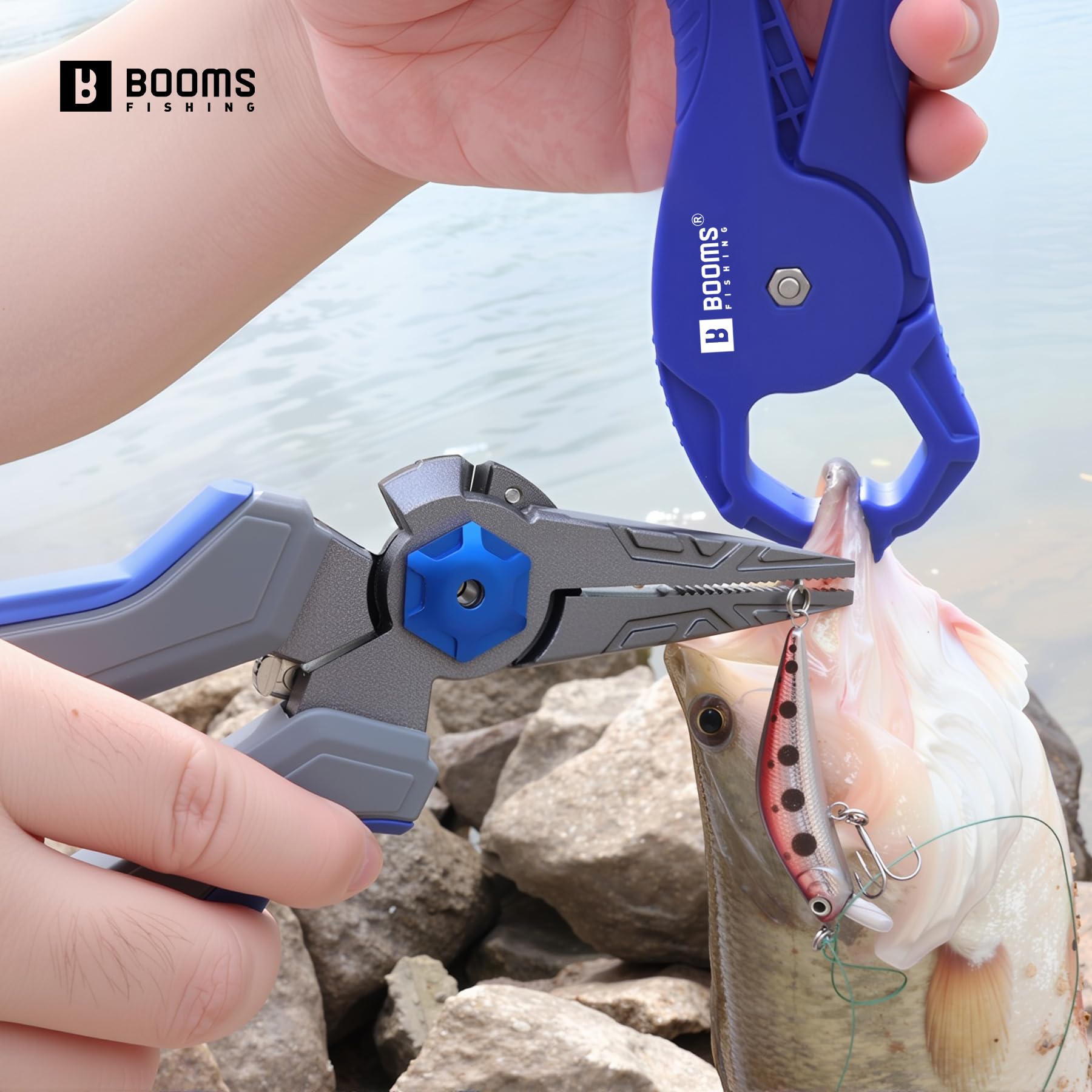 Booms Fishing Zangenhakenentferner mit aufgewickeltem Lanyard und Shealth, F09