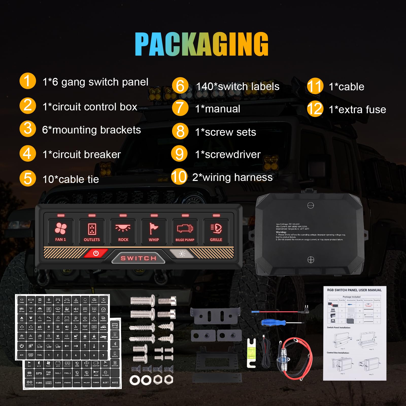 Chelhead 12 V/24 V Pannello di controllo RGB 6 posizioni dimmerabili multifunzione programmabile accessori controllo batteria impermeabile, compatibile con camion, barca, SUV, camper, rimorchio marino