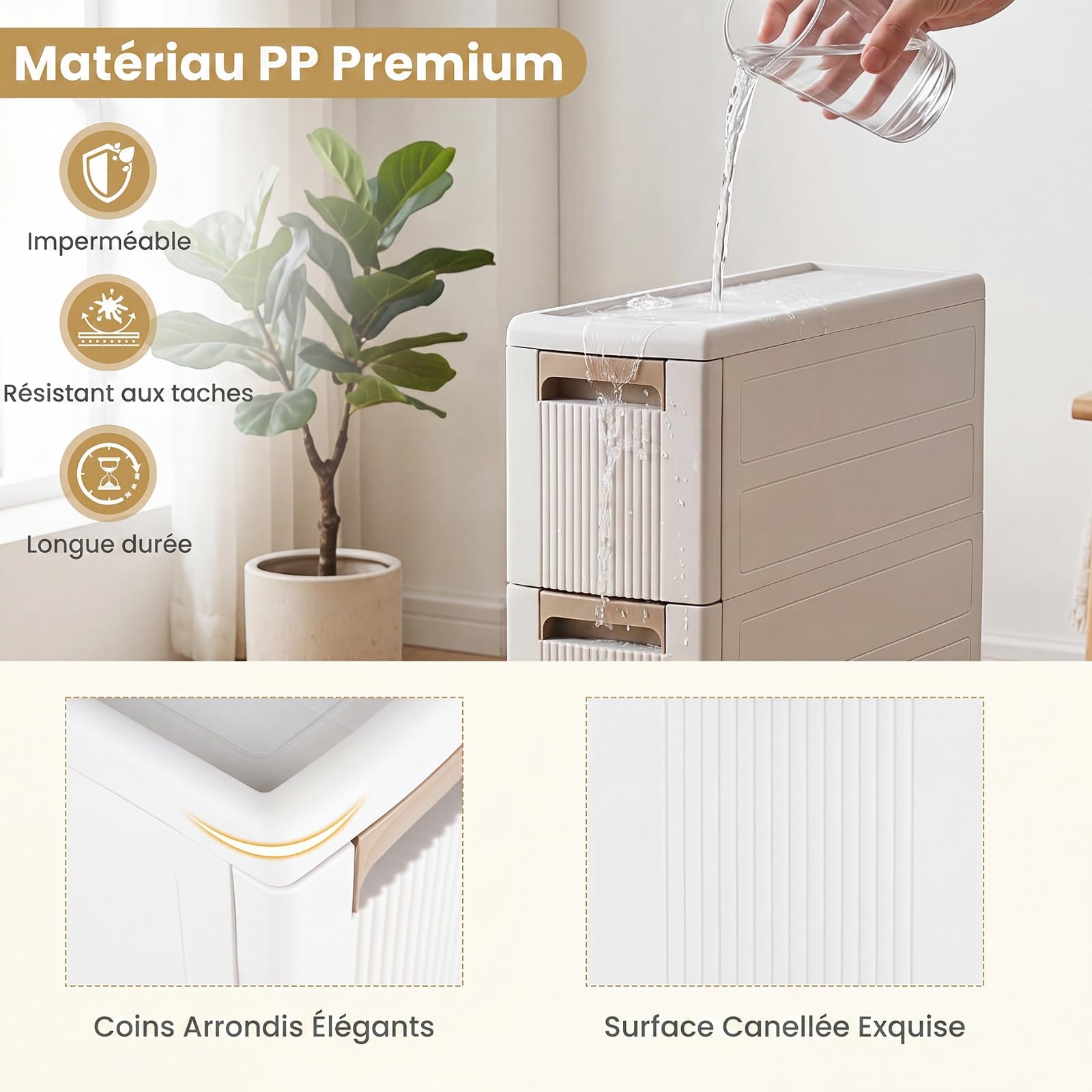 COSTWAY Petit Meuble Salle de Bain à roulettes (3 Tiroirs)