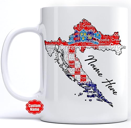 PREZZY Taza de café personalizada con bandera de Croacia, diseño de mapa único del continente del país, divertido regalo de recuerdo de viaje para