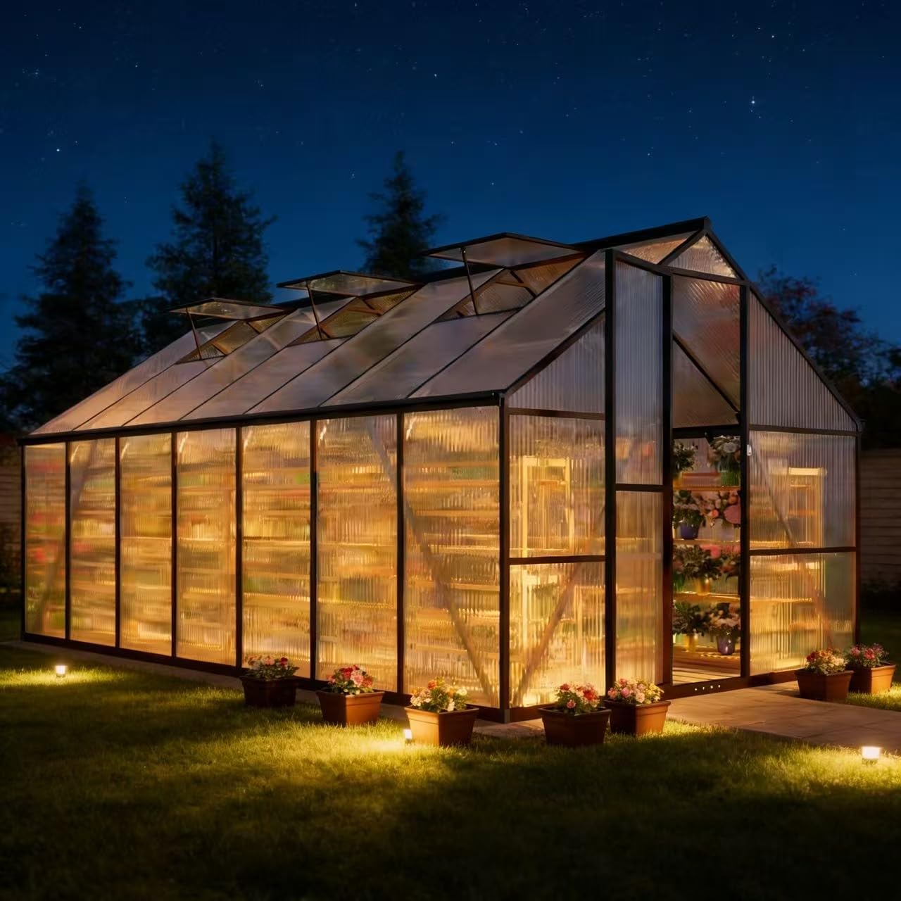 8x14 FT Greenhouse for Outdoors, Polycarbonate Greenhouse with Quick Setup Structure and Roof Vent, Aluminum Large Walk-in Green House for Outside Garden Backyard, Dark Gray