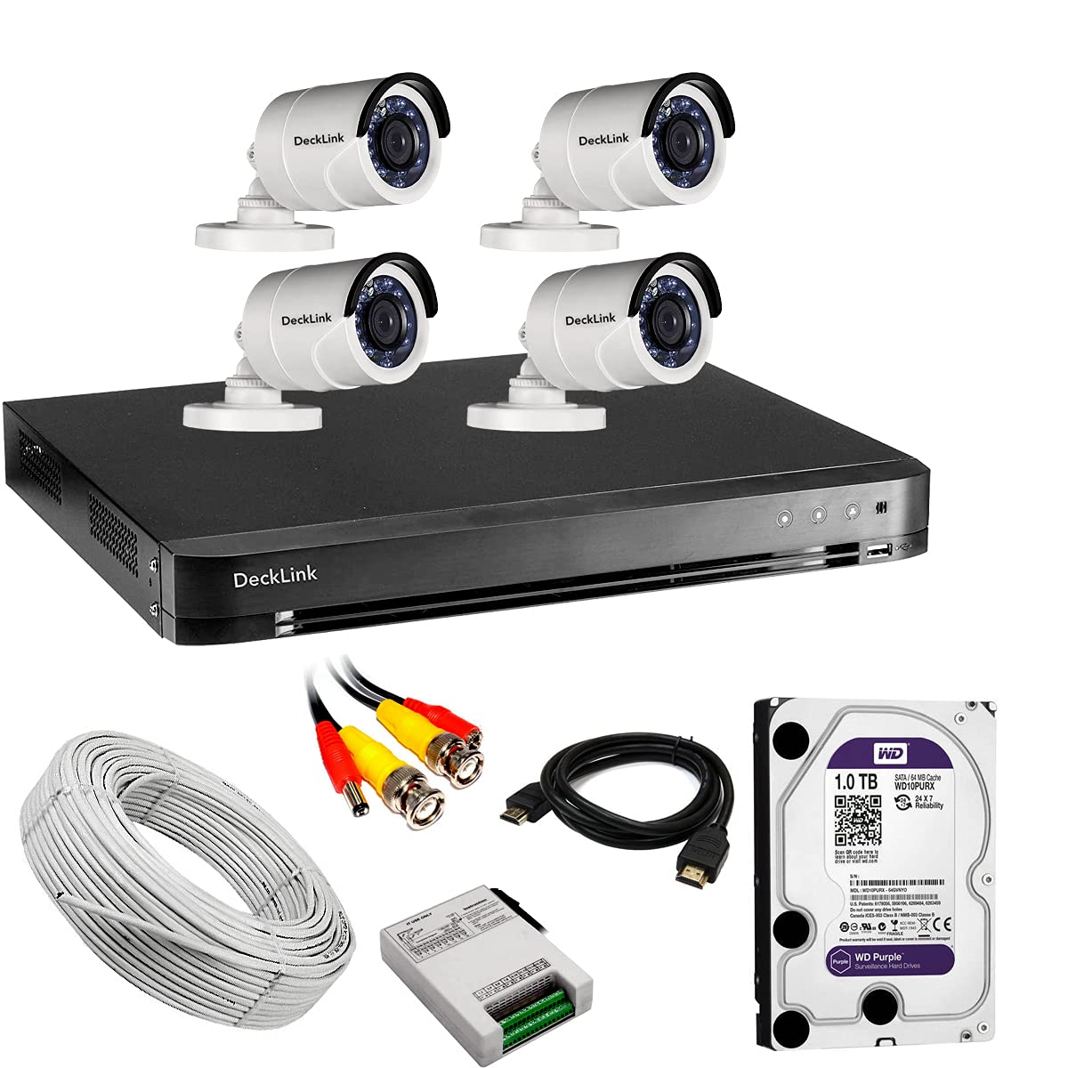 DeckLink Full HD CCTV Camera 2.4MP 4 Bullet Camera Combo Set with 1TB Survillance Hardisk + 90mtr. Wire and All Accessories-image-2