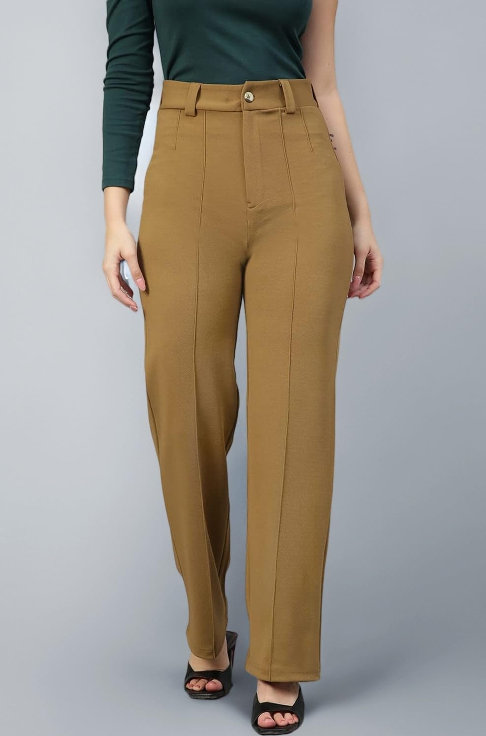 Women Solid Polyester Blend Dijon Brown Trouser (Dijon Brown,34)