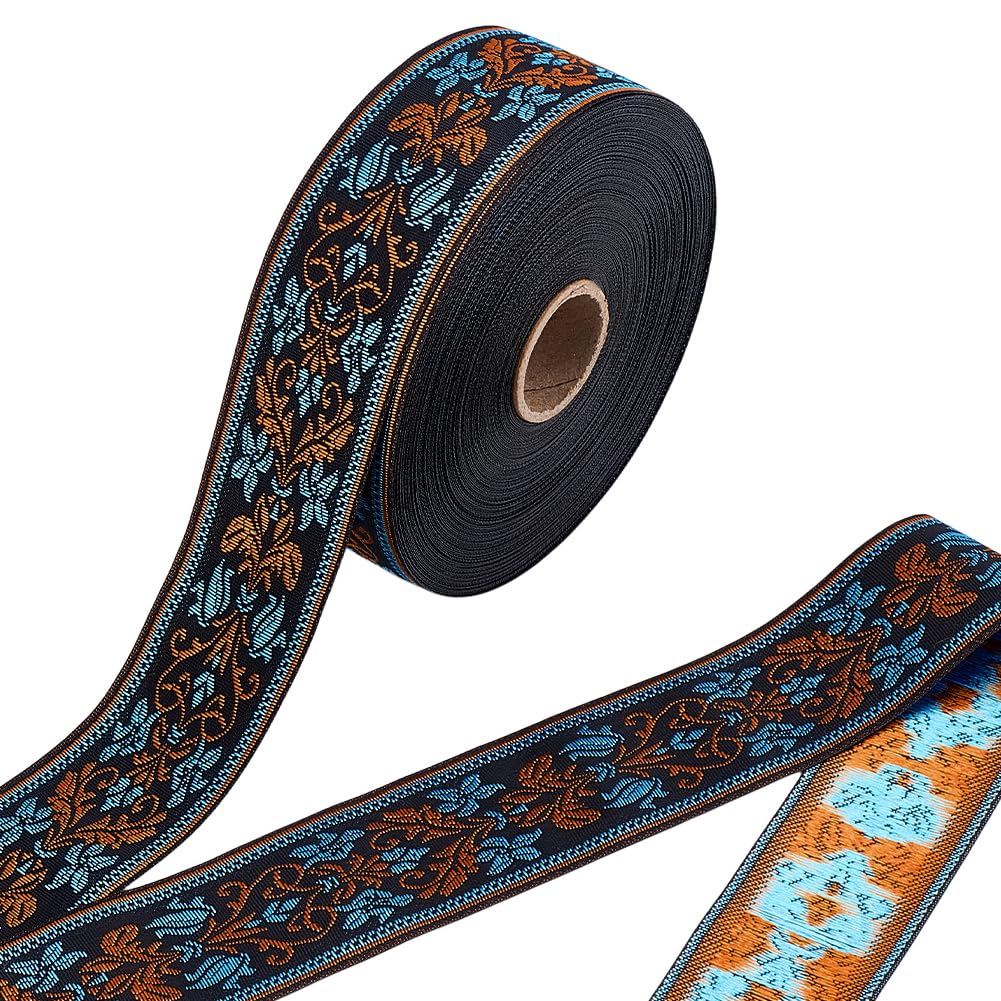 Ruban jacquard vintage noir brodé floral ethnique PH PandaHall 27m