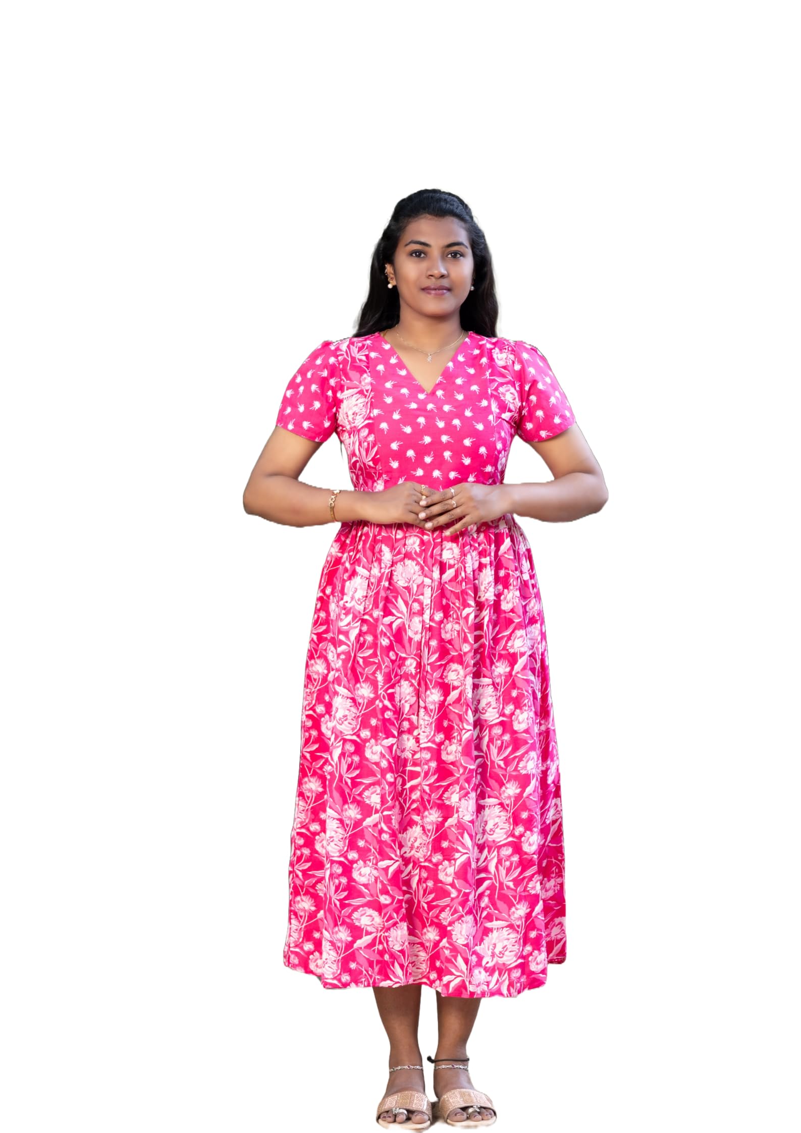 Women’s Pink Floral Printed Cotton Maxi Nighty – Soft & Comfortable Ankle Length Night Gown for Daily Home Wear-picture-52