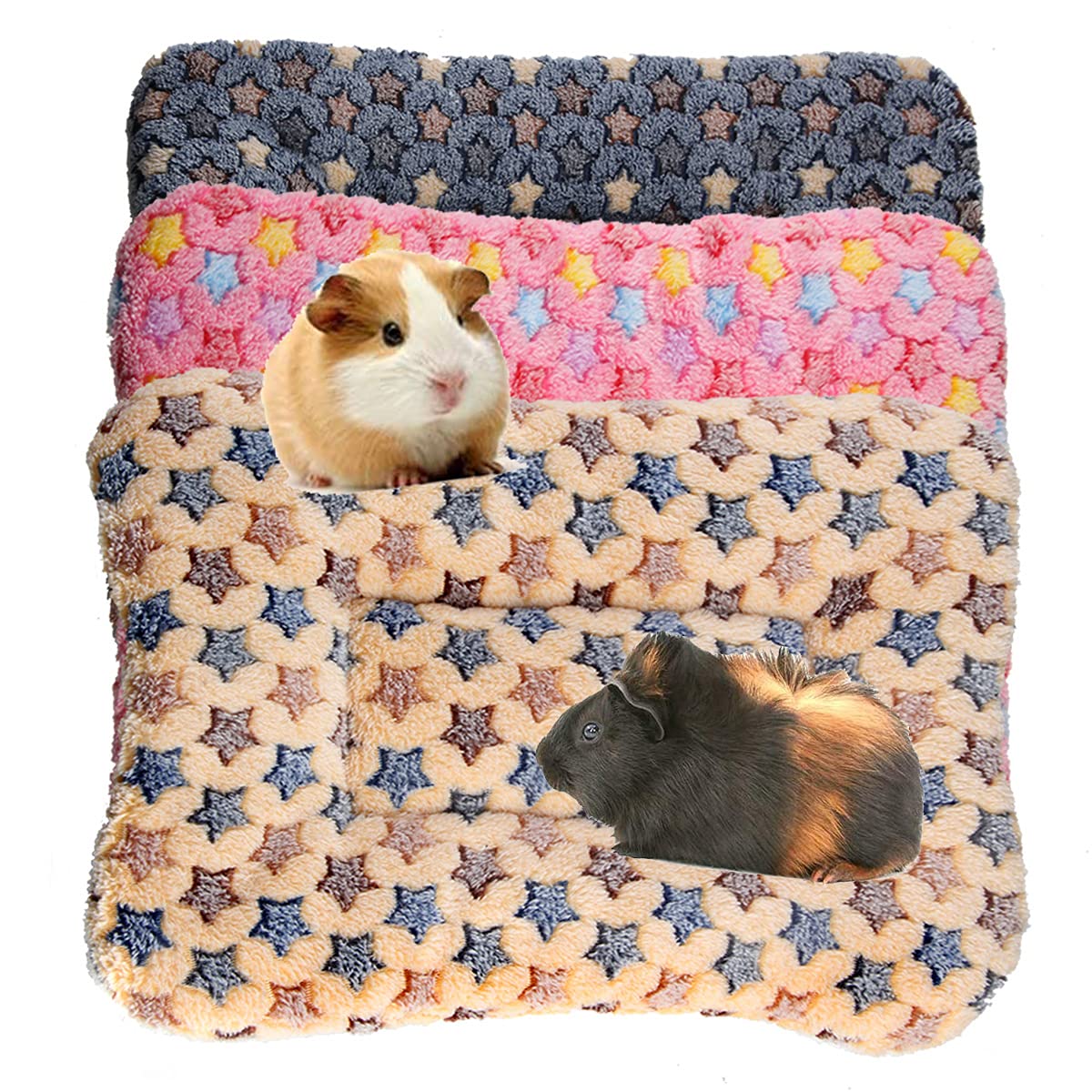 BundleMall 3 Piezas de Cama de Felpa de Animales pequeños, cálida para Cachorro Almohadilla de Felpa para Dormir, Conejo, Chinchilla, Ardilla (pequeño: 45 x 30 cm, Azul+marrón + Rosa)