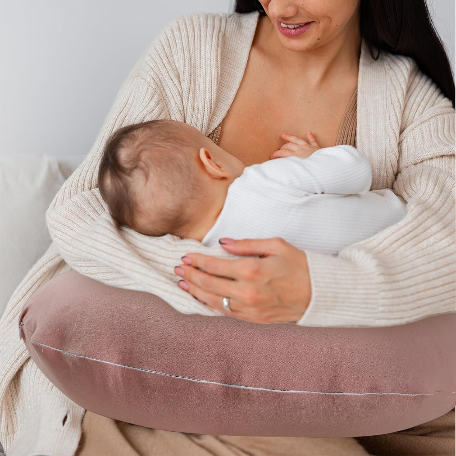SWESEN Baby Nursing Pillow Cover, Pink Breastfeeding Pillow Covers, Removable Newborn Nursing Pillow Slipcove Case, Breathable & Comfortable (Only Cover)