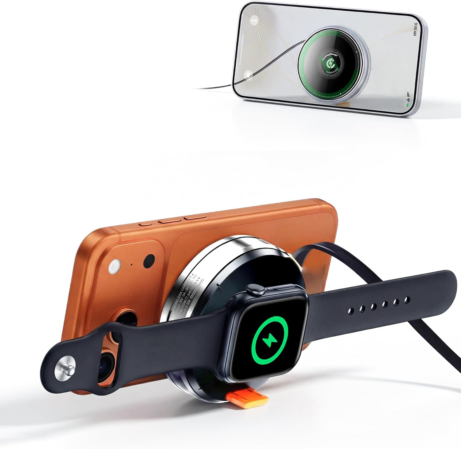 Compact Magnetic 3 in 1 Wireless Charging Station for iPhone, Apple Watch & AirPods, Foldable Travel Charger with Retractable USB-C Cable for Home, Office & Business Trips, Black