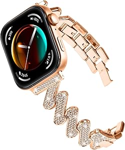 KUTEWEU Compatible Bracelet for Huawei Watch Fit 4, Bling Diamond Stainless Steel Metal Replacement Bands for Huawei Smart…