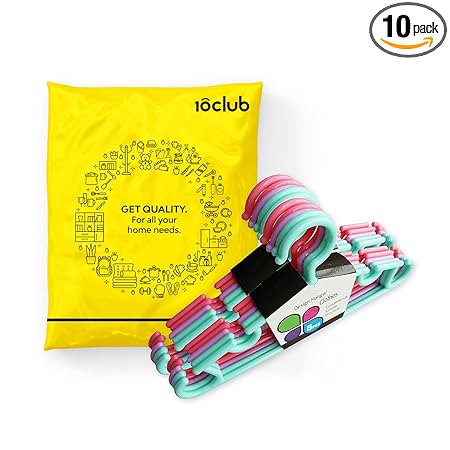 MY NEWBORN Baby Clothes Hangers - 2 Packs of 5 (Multicolour) | Cloth Hangers for Wardrobe | Water and Colour Resistant | Durable Plastic Hook | Spacious Organiser | Non-Fading Infant Cloth Hangers