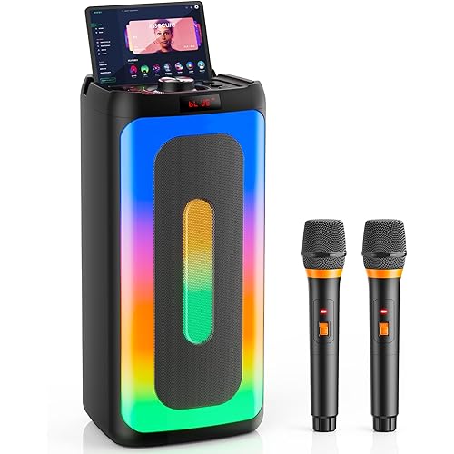 Karaoke Machine with 2 Wireless Microphones, Portable Bluetooth Karaoke Speaker for Adults & Kids, PA System Speaker for Gatherings,Home Party,Outdoor,Camping, Support USB/TF Card/AUX in
