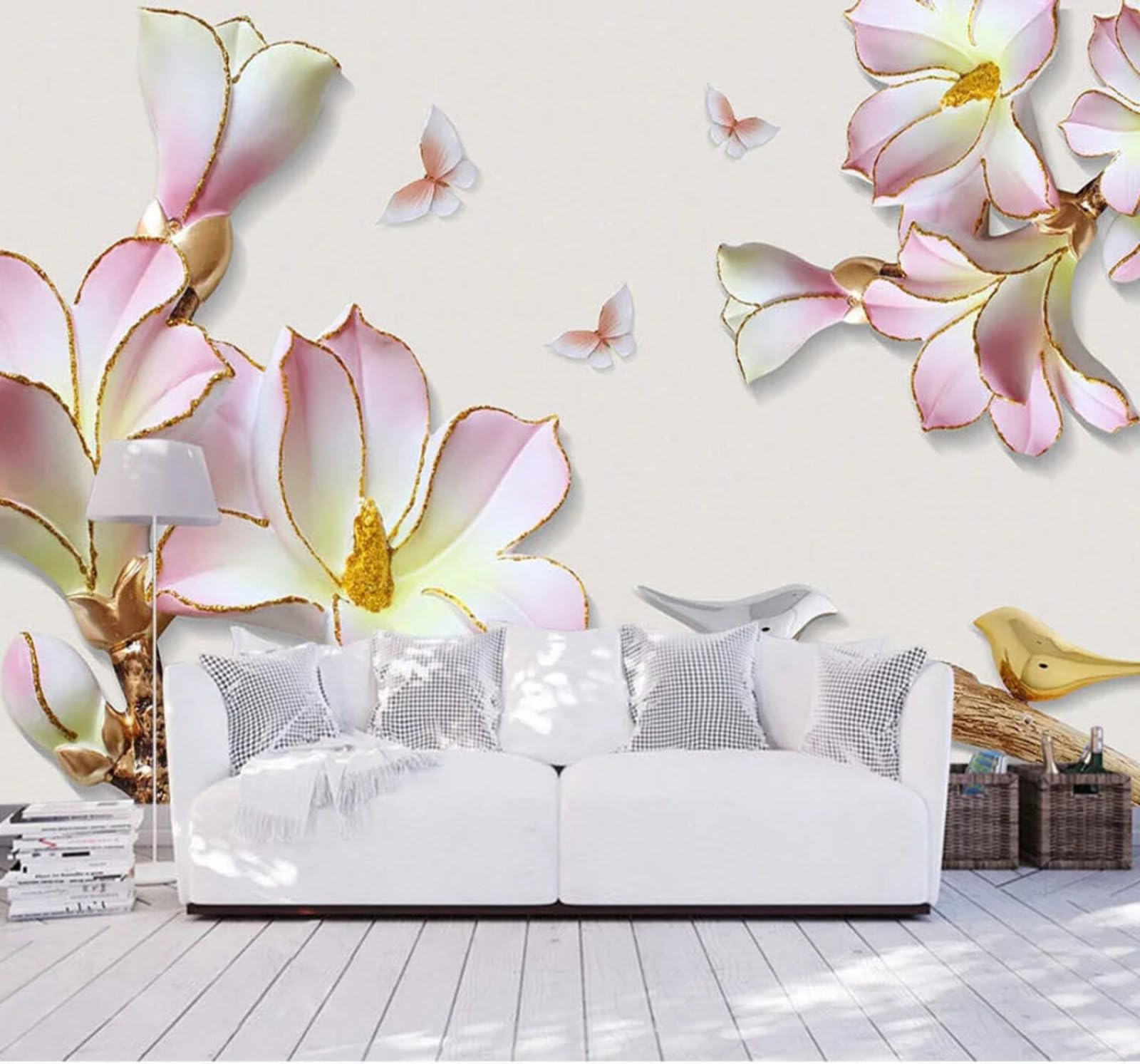 Three Dimensional Relief Exquisite Flowers Butterflies 3D Wallpaper Easy Install Feature Office Living Room Sofa Bedroom TV Background Wall Decoration-250cm×170cm