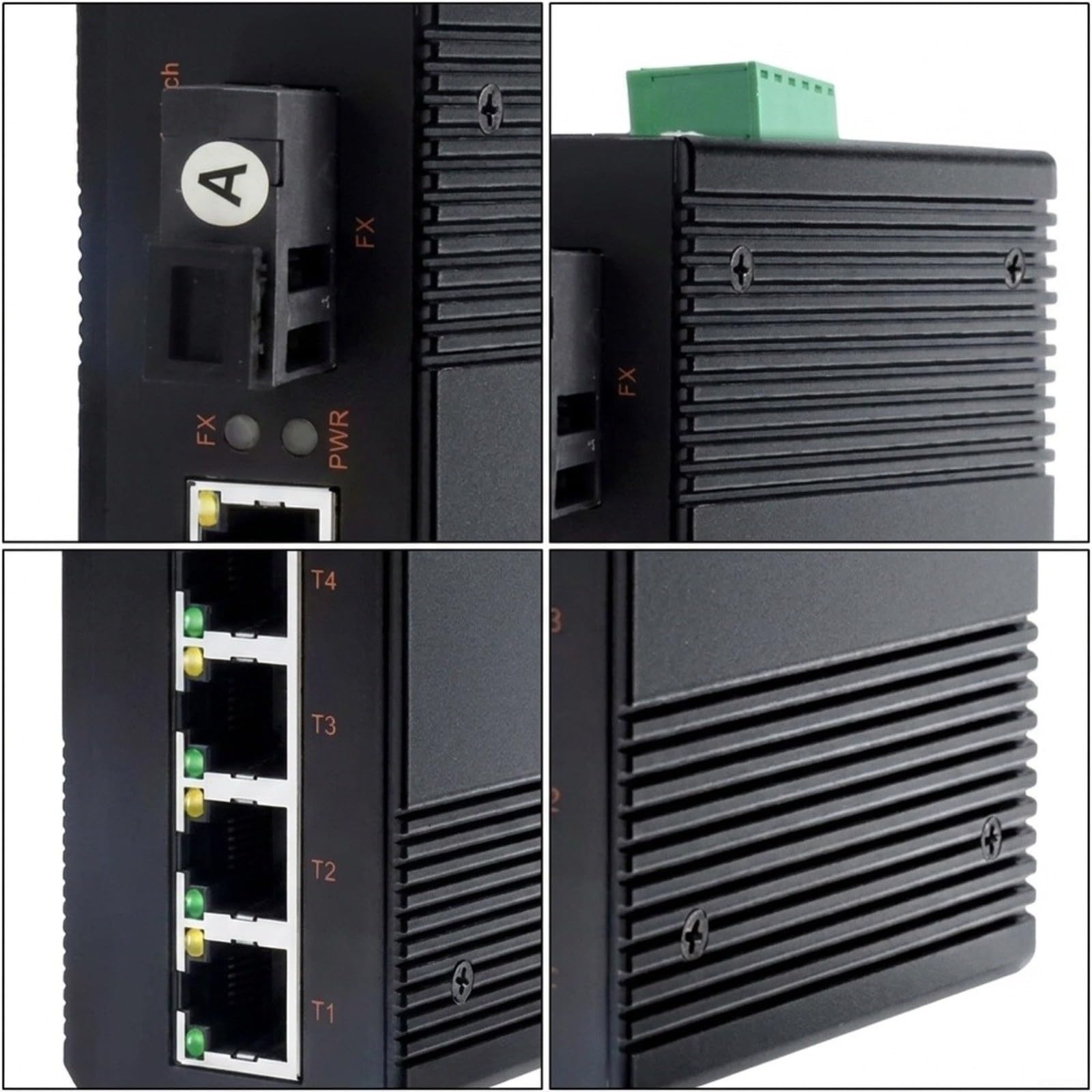 Convertisseur de média industriel 1F vers 4e Gigabit pour rail DIN monomode