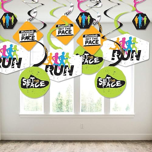 Miniatura 4 de Big Dot of Happiness Set the Pace - Decoraciones para correr - Decoraciones de fiesta - Serpentinas colgantes para fiestas - Pista, Cross Country,