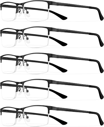 MEETSUN 5Pack Reading Glasses for Men Blue Light Blocking Readers Glasses Spring Hinge Metal Half Frame Anti Glare Filter