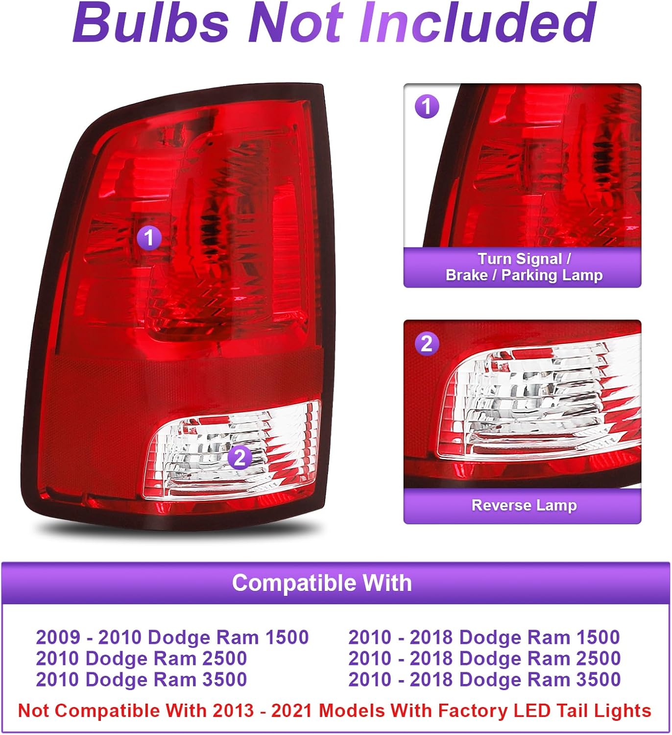 Tail Lights Assembly Fit For 2009-2018 2009 2010 2011 2012 2013 2014 2015 2016 2017 2018 09 10 11 12 13 14 15 16 17 18 Dodge Ram 1500 2500 3500 Taillight Left Side