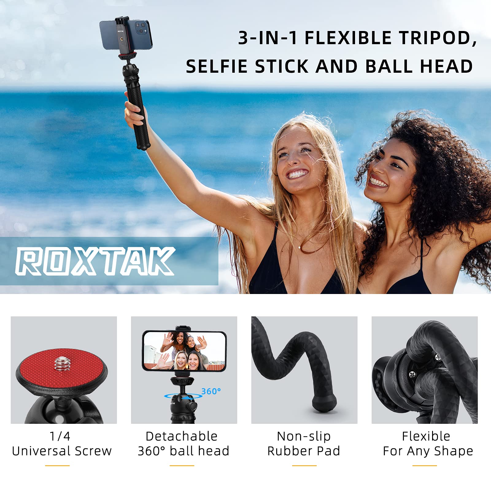 3pcs trépied flexible téléphone portable smartphone trépied éponge
