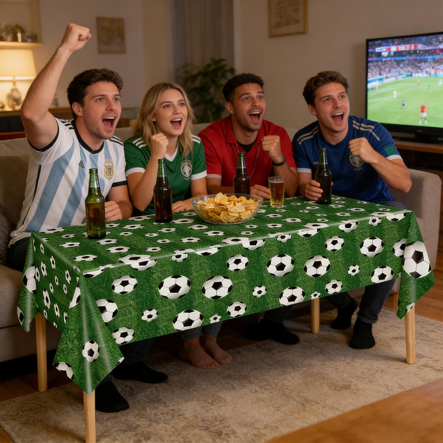 3 Pieces Soccer Tablecloth for Baby Shower Party Decorations, Disposable Table Cover for Sport Soccer Themed Party, Game Day Decor, Outdoor Party Supplies