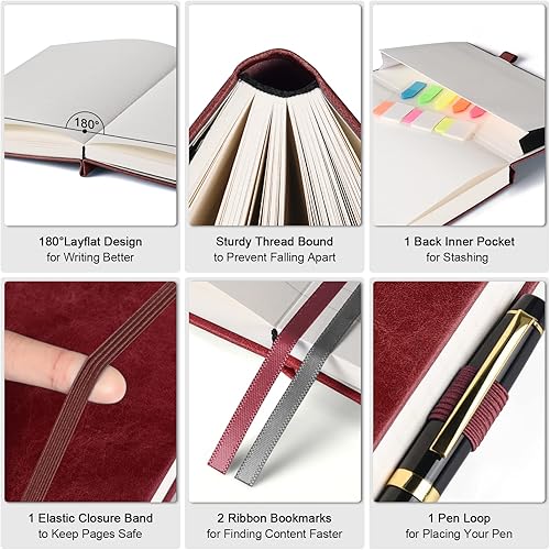 Miniatura 3 de Juego de 5 Cuadernos Rayados para la Universidad, 312 Páginas Numeradas Cuadernos Gruesos a Granel, Papel de 100 gm Sin Sangría, Tapa Dura de Cuero,