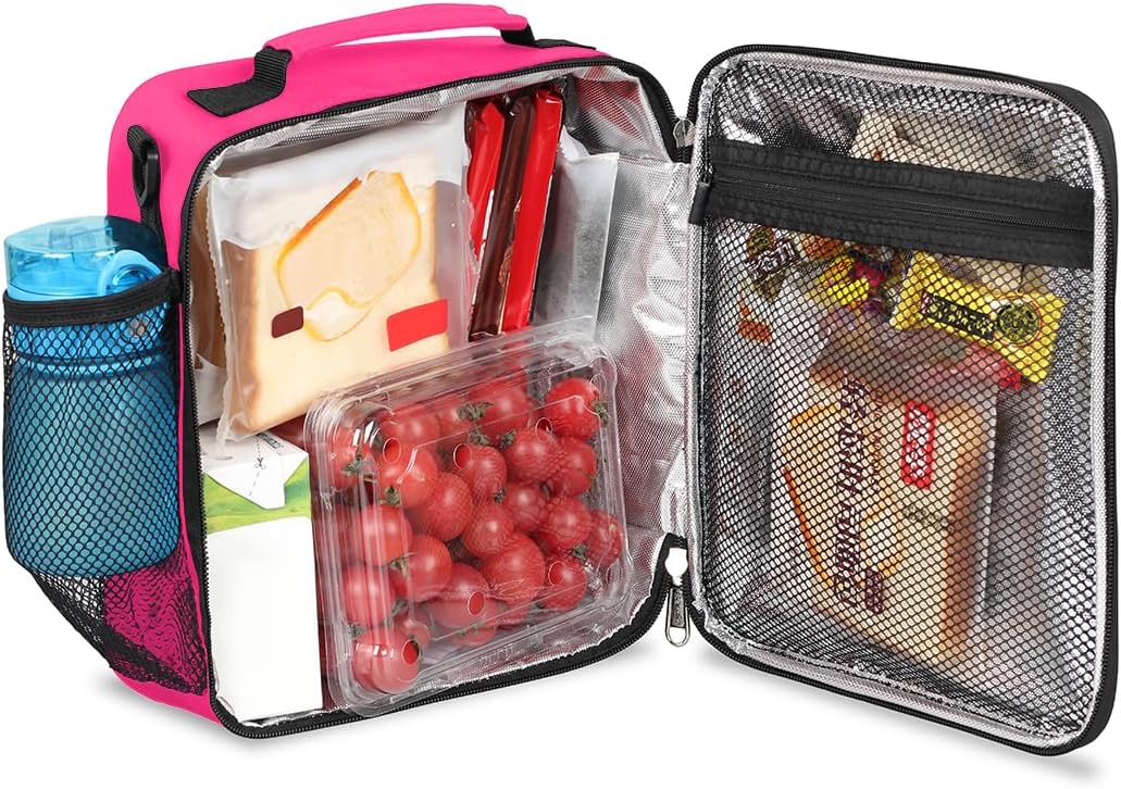Lunch Box for Kids Girls Boys Rose Red Lunch Bags for Teens Freezable Insulated Lunch boxes for School, Picnic, Cooler Tote Bag with Adjustable Shoulder Strap