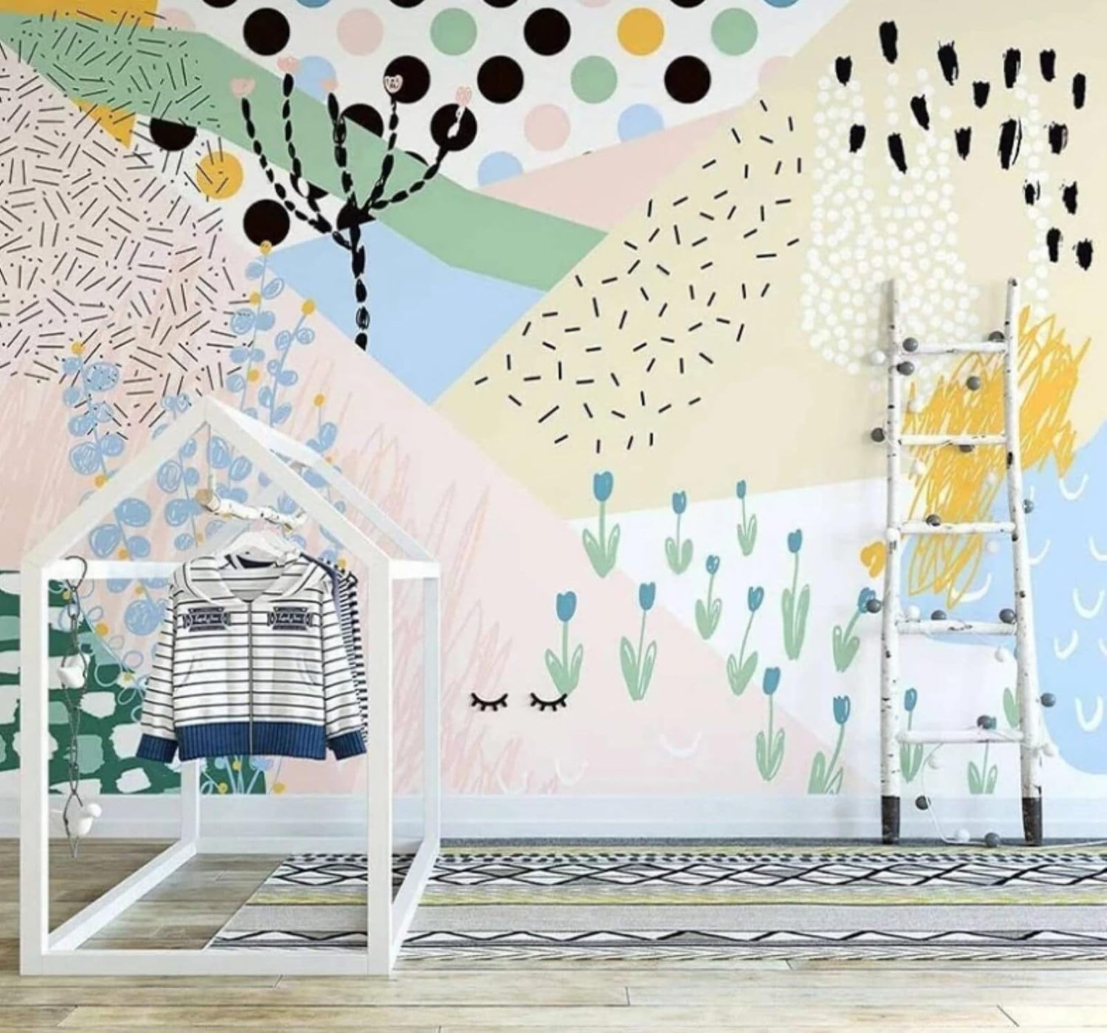 XLMING Cartoon Hand Drawn Plants Colourful Geometric 3D Wallpaper Luxury Home Dining Decor Paste Sofa Living Room The Wall for Bedroom Mural-250cm×170cm