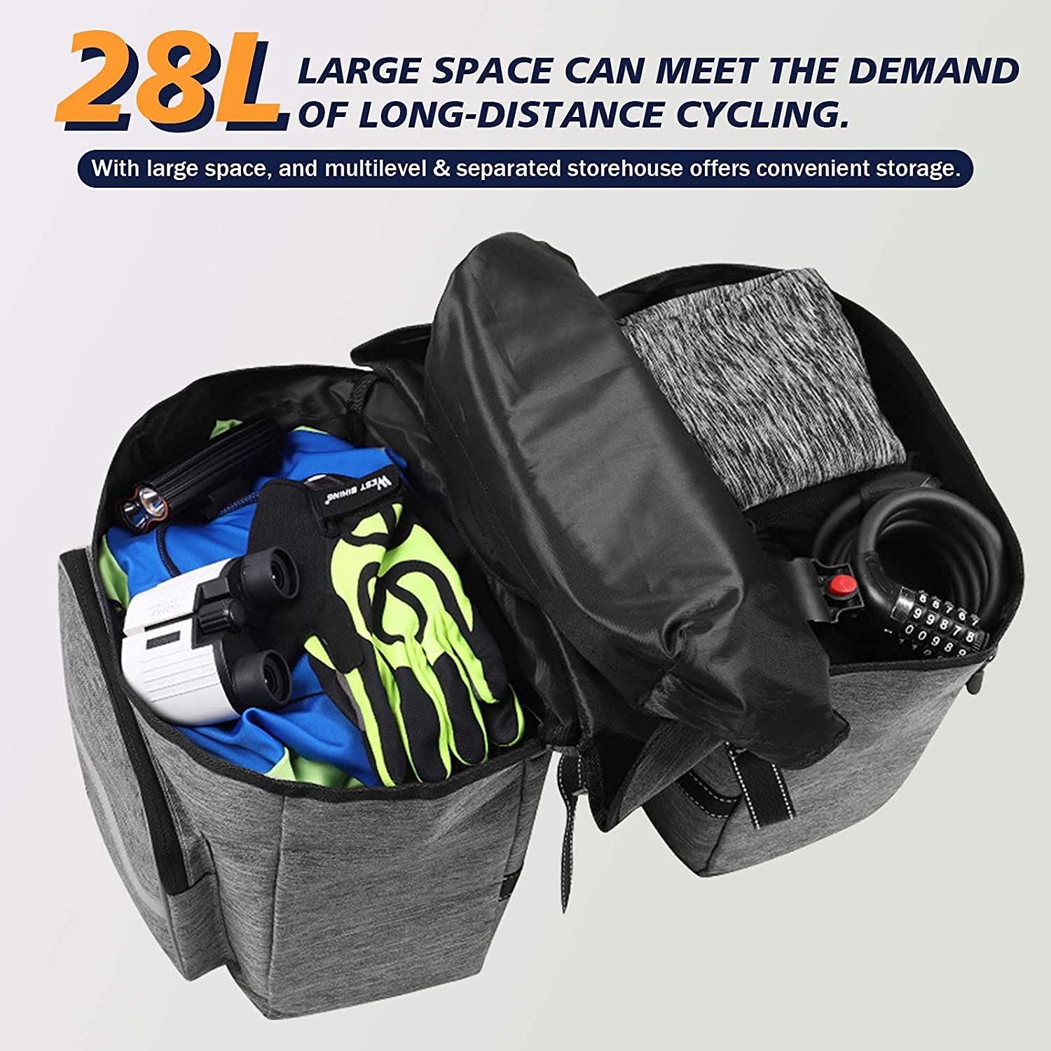 W imieniu jazdy Rower Bag Rower górski Rower górski Tyłek Półka Duża Pojemność Jazda na długich dystansach Siedzenie Tylna Torba Ogon Wyposażenie jazdy 28l (Color : Grey)
