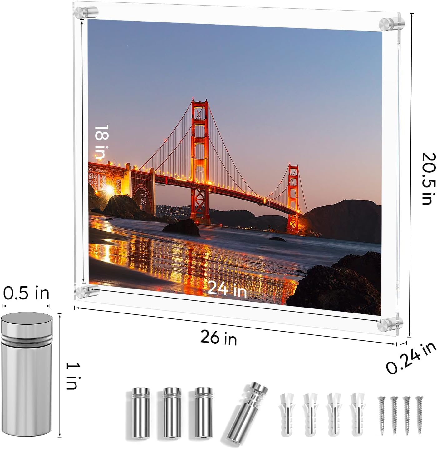 AITEE Large Acrylic Floating Picture Frame 18×24，Clear Photo Frame Wall Mount, Display Photo Frames for Office/Home/Living Room, Full Frame Size 20.5×26.5.