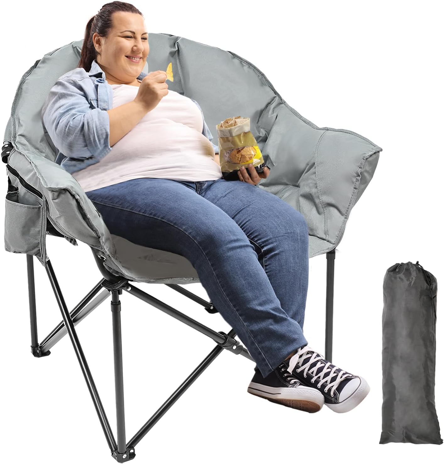 MOPHOTO Oversized Folding Camping Chair, Portable Oversize Camping Chairs for Adults, Fully Padded Folding Chairs Outdoor Sports, Lawn Chair Patio Lounge Chairs 500 LBS Capacity